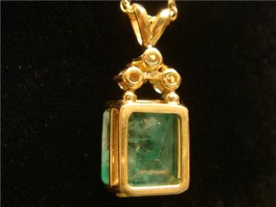 Natural Emerald Diamond 14 K Gold Pendant Necklace *WOW  