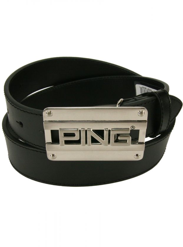 PING Golf Mens Leather Belt w/ Logo Cut Out Plate Buckle 083009740320 