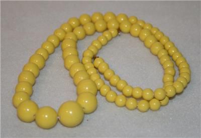 Looonngg Vintage Yellow Plastic Bead Necklace  