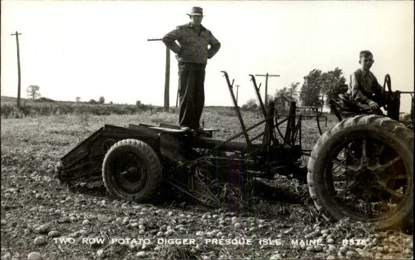 PRESQUE ISLE ME Two Row Potato Digger Old Real Photo Postcard  