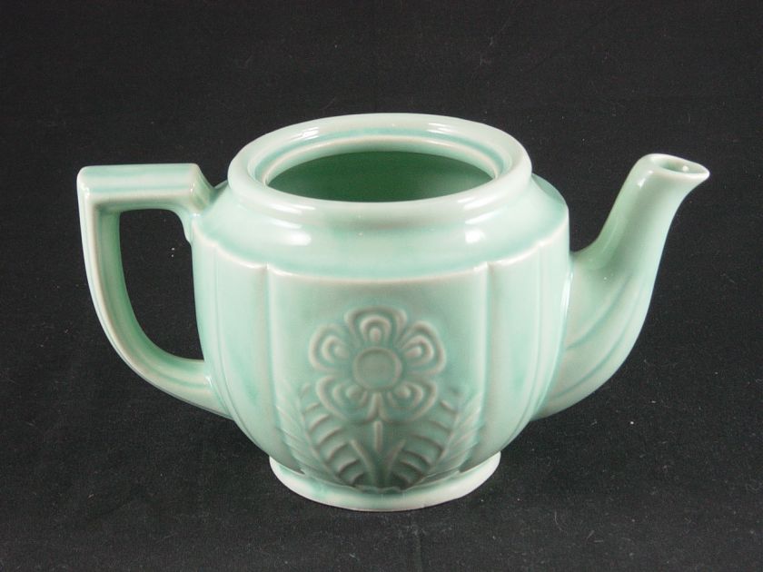 Shawnee Pottery Green Flower and Fern Tea Pot w/o Lid  