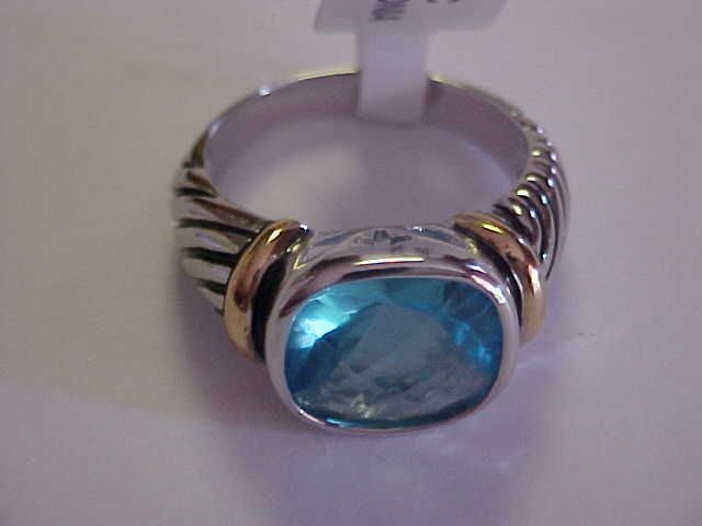 TUTONE AQUA SOLITAIRE PREMIER CHIC POLISHED CUBIC ZIRCONIA DESIGN NWT 