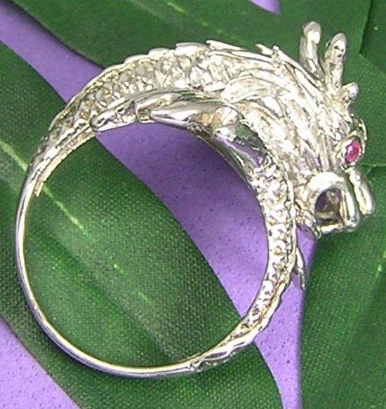 R590 925 STERLING SILVER Quartz Custom Dragon RING Sz 9  