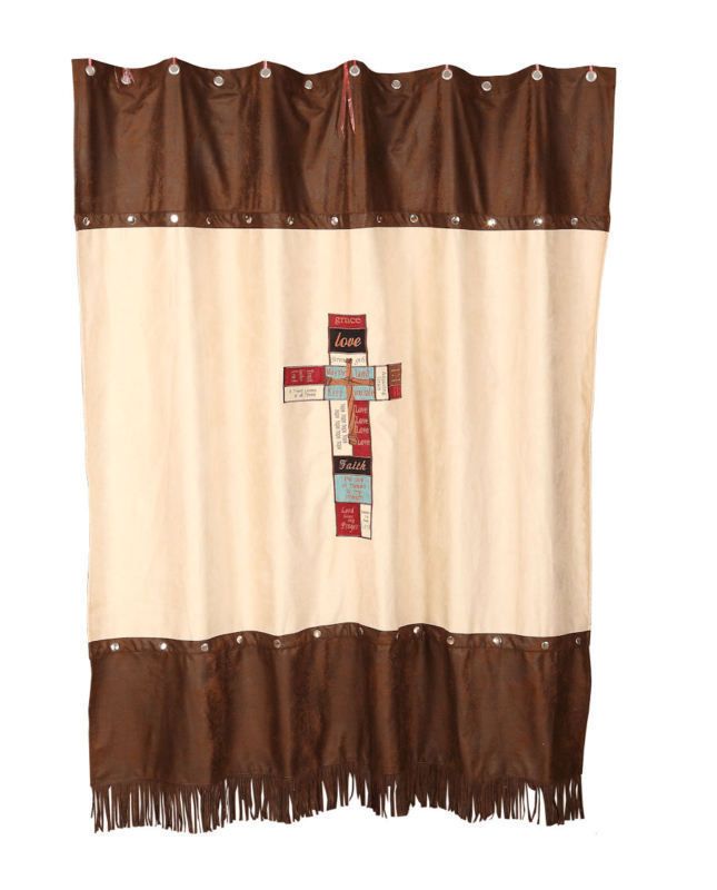 Western Ranch Decor Praying Faith Cross Shower Curtain  