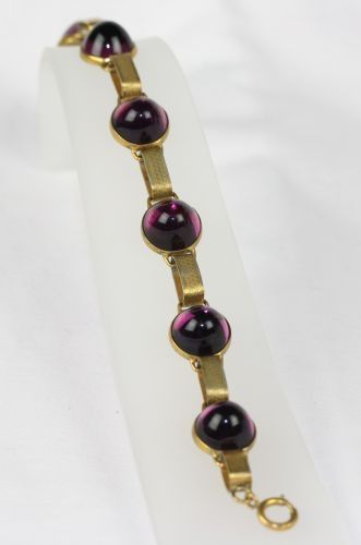   Deco Brass Purple Gumdrop Glass Cabochon Link Slave Bracelet  