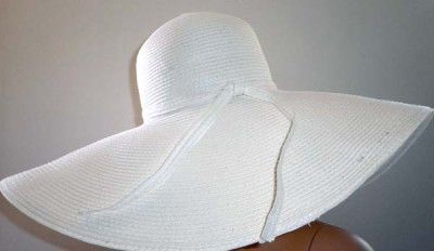   ELEGANT FORMAL LADIES SUMMER BEACH WIDE BRIM CHURCH HAT WHITE 7 1SZ