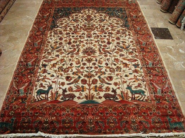 DEER BIRD TREELIFE HANDKNOTTED RUG CARPET SILK WOOL 9x6  