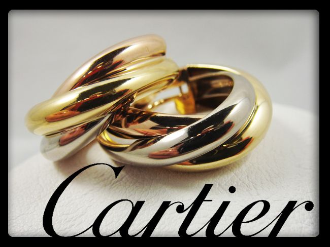 Cartier 18k Tri Color Gold Trinity Earrings   White Yellow Rose   OR 