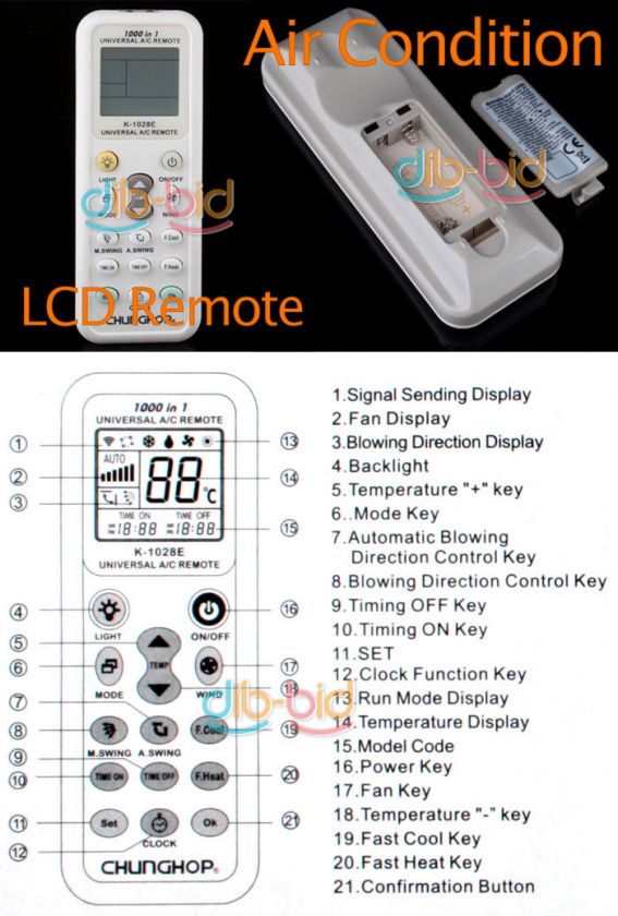 Universal LCD A/C Muli Remote Control for Air Condition  