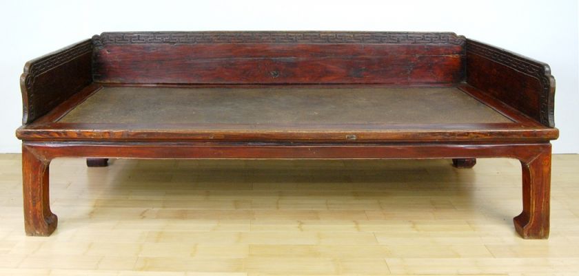 ANTIQUE CHINESE OPIUM DAYBED Great Wall Carvings Lg 88  