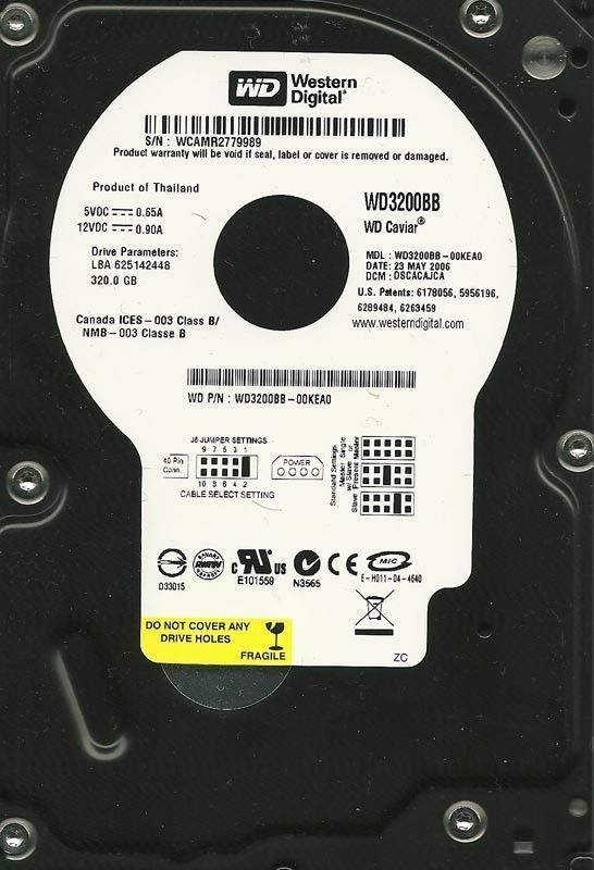 WESTERN DIGITAL 320GB WD3200BB 00KEA0 IDE DCM DSCACAJCA  