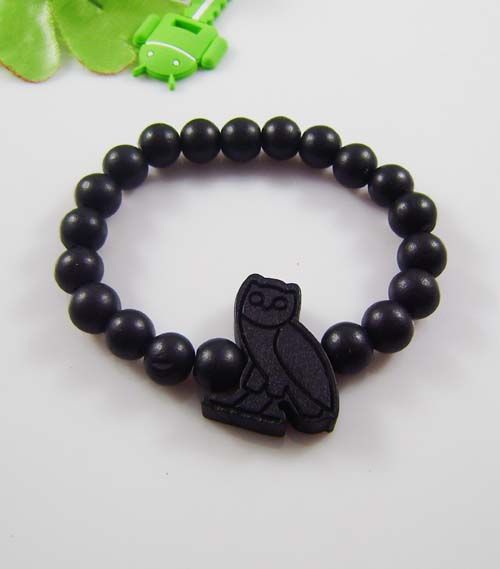 Owl Pendant Good Wood Beads Rosary Bracelet,tank,black,brown,red 